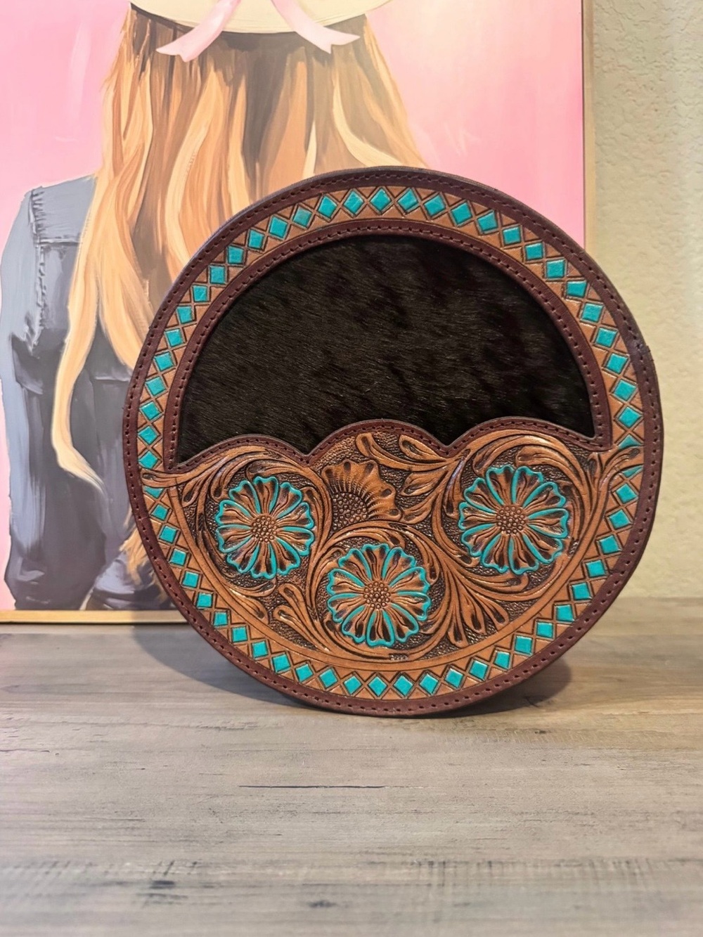 Turquoise Tooled Leather Round Handbag - Women Bags